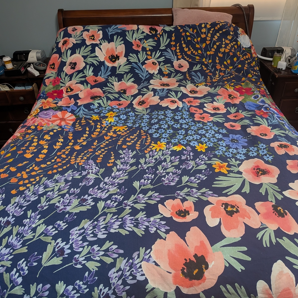 Anthropologie Navy Floral Duvet Cover & Sham